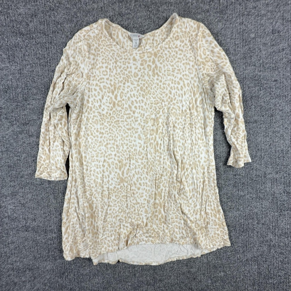 Intro Shirt Womens Petite PM Beige Leopard Print 3/4 Sleeve Tunic Top Stretch